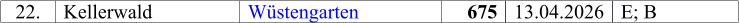 22. Kellerwald W�stengarten 675 13.04.2026 E; B