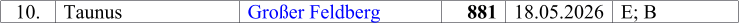 10. Taunus Gro�er Feldberg 881 18.05.2026 E; B
